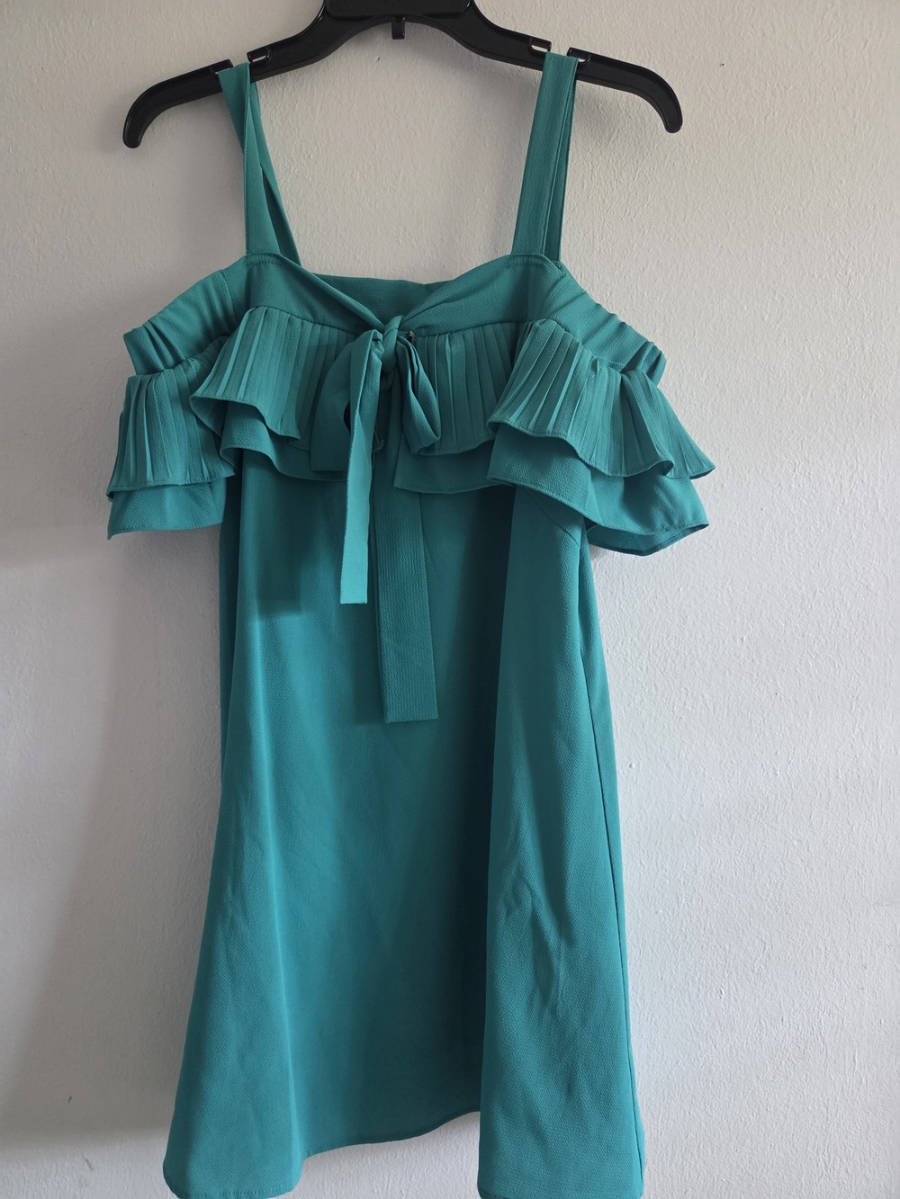 entro Teal Off-Shoulder Ruffle Dress with Tie